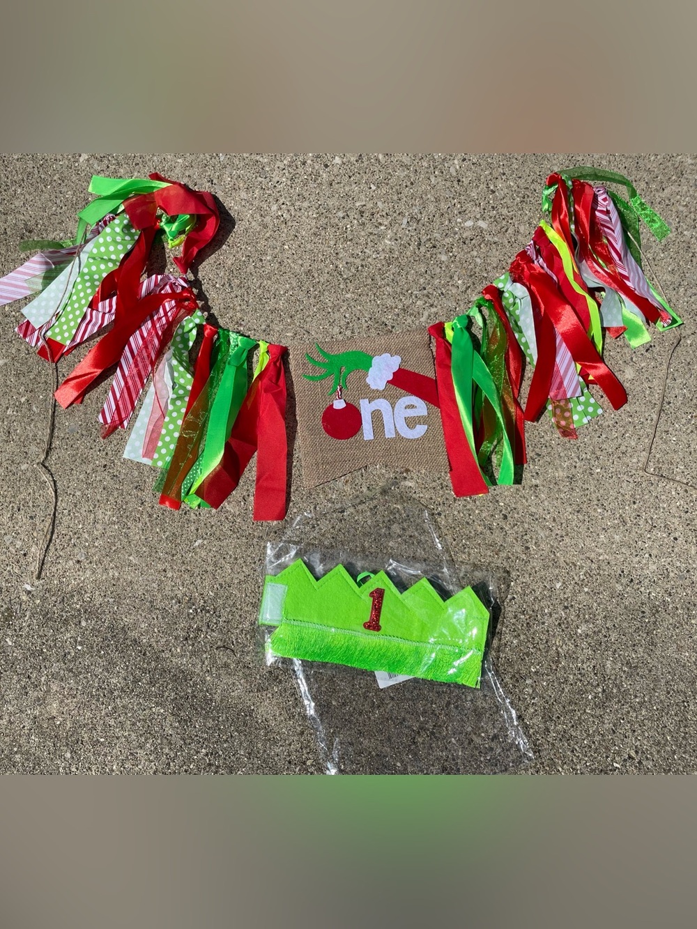 "You're a Mean ONE" Grinch-themed 1st birthday high chair decoration set